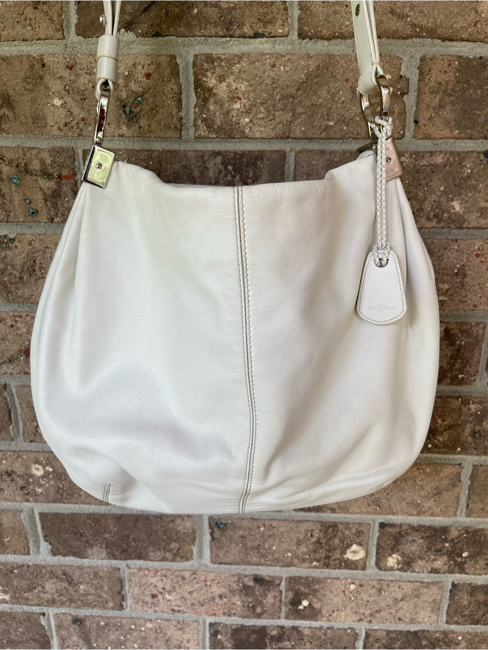 Cole Haan Ivory Leather Hobo Shoulder Bag Soft Slouchy Purse Silver Hardware
